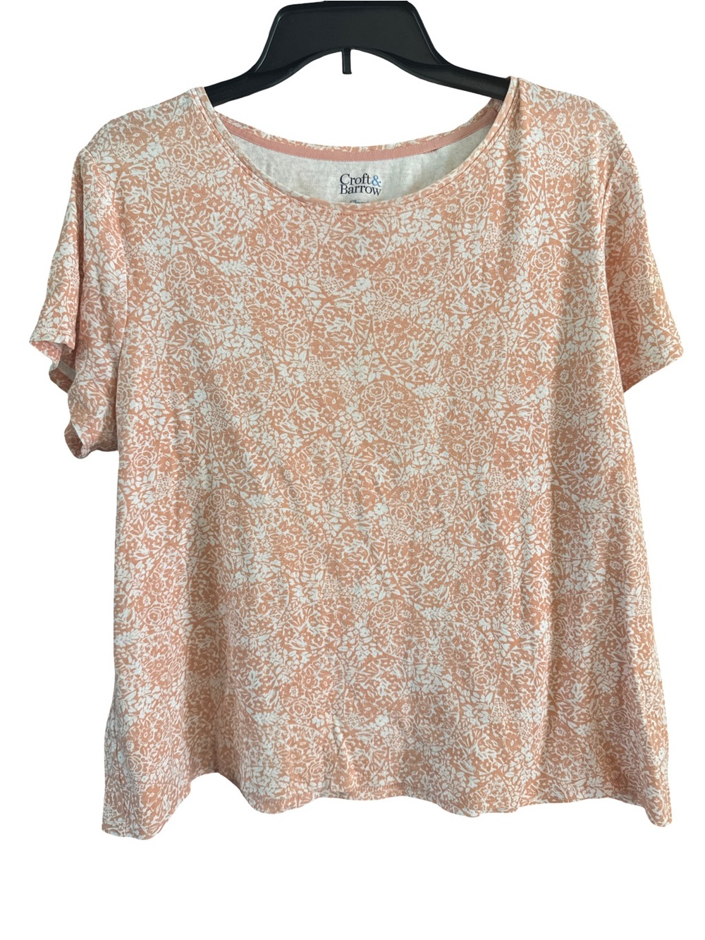 croft & barrow Peach and White Floral Short-Sleeve Tee